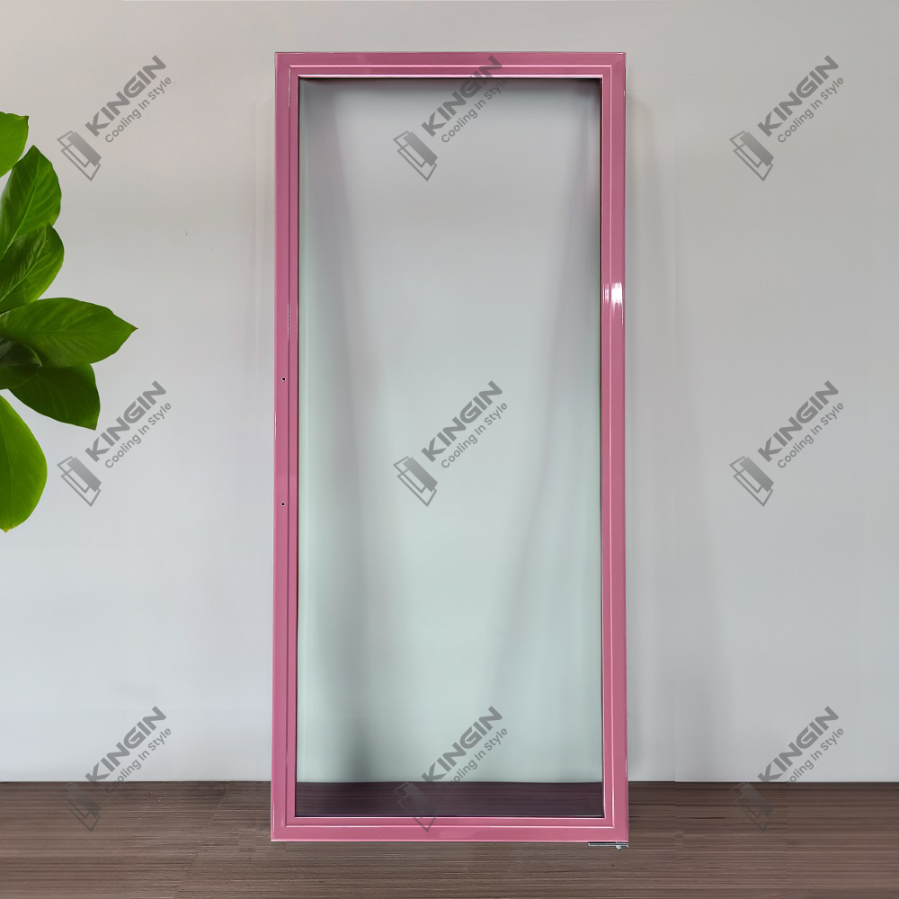 Sleek Pink Freestanding Beverage Refrigerator Glass Door